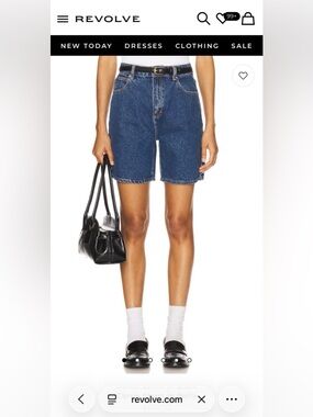 Abrand Dark Blue High-Rise Denim Long Shorts